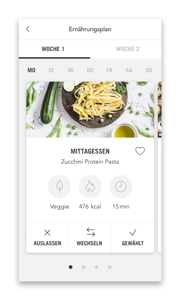 SGCube Ernährungsplan Plan mit Mahlzeiten (Smartphone Ansicht Beispiel Tag)
